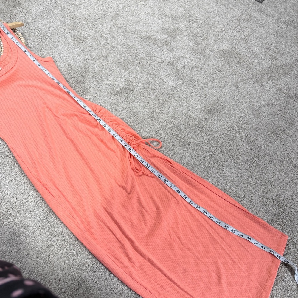 L*Space Wome’s Sandpiper Maxi Dress Sleeveless Ribbed Side Ruched Putty Orange S - Picture 11 of 14